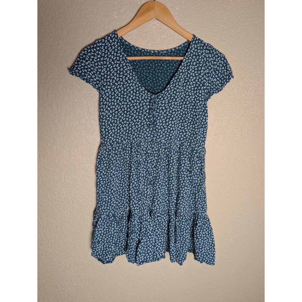 American Eagle Women's XS Teal Floral Mini Dress Cottagecore Babydoll